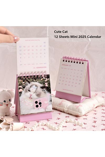 Choice Cute Cat 1 Pc 2025 Mini Cute Monthly Calendar 12 Months Of Different Photos Tabletop Flip Schedule C