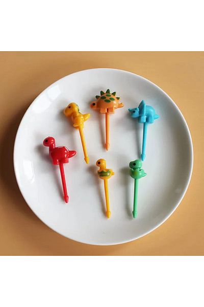 Choice Dinosaur Set Animal Fruit Fork Food Grade Plastic Mini Cartoon Kids Cake Fruit Toothpick Bento Lunch