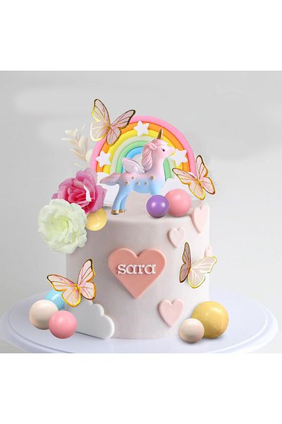 Choice Jtg500996 47pcs Unicorn Cake Topper Rainbow Cake Decorations With Butterflies Unicorn Balls Birthday