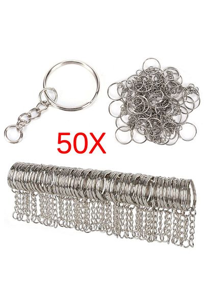 Choice 50pcs/lot Polished Silver Color 25mm Keyring Keychain Split Ring with Short Chain Key Rings Women...