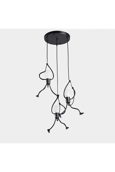 STDJHong Without Bulb Three Heads Led Pendant Lights Vintage Iron Little Man Hanging Lamp For Home Living Chi