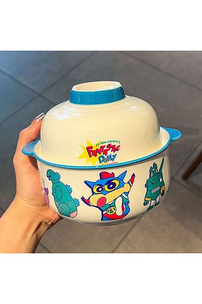 Choice Blue Kawaii Ceramic Bowl Cartoon Crayon Shin Chan Noodle Bowl With Multifunctional Lid Microwaveabl