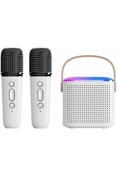 AWH Wireless Bluetooth Karaoke Microphone with Dual Handheld Mics, Portable Karaoke Speaker (White)