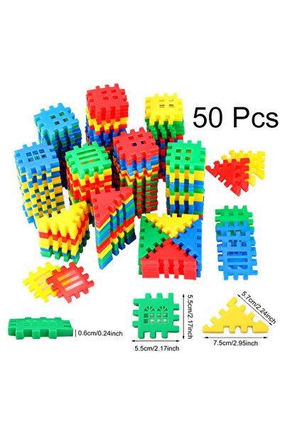 JOKEJOLLY 50 قطعة من مكعبات البناء البلاستيكية الملونة للأطفال من عمر 3 إلى 6...