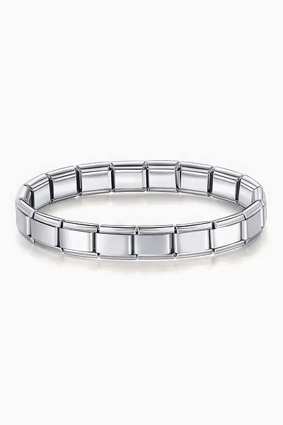 MAZEN Italian Charm Non-Tarnish Steel Bracelet - Lettering, No Lettering and Choose Size
