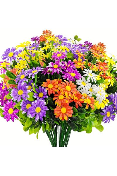 Choice 5pcs 5 Bundles Outdoor Daisies Plastic Flowers Uv Resistant Fake Plants For Home Patio Vase Garden P