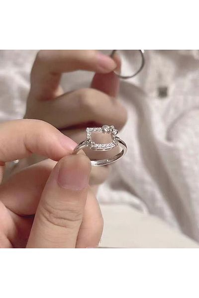 Choice Ring Lovely Hello Kitty Sanrio Anime Kids Chain Necklace Cute Cartoon Hollowed Kitty Crystal Ring Fo