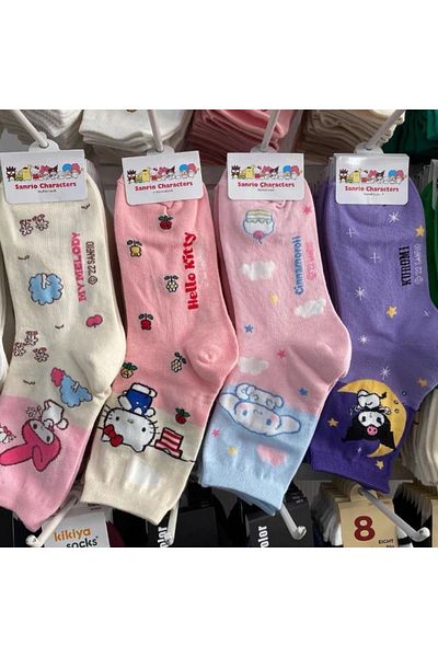 Choice One Size 01 4 Pcs/set Kawaii Sanrio Socks Hello Kitty Kuromi Cinnamoroll Korean Cartoon Student Stoc