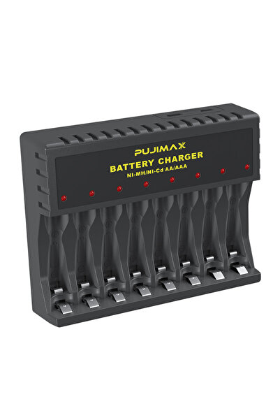 Choice1 شاحن بطاريات ذكي بشاشة LED من PUJIMAX أسود اللون مزود بـ 8 فتحات لبطا...