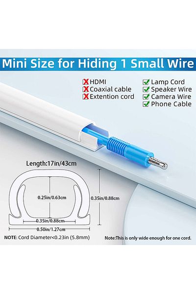 Choice 5pcs 85in Mini Cord Cover Wall Single line pipe PVC wiring duct,Wire Cover for Hiding Speaker Wir...