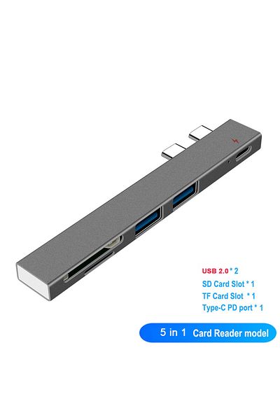 Choice 5 في 1 رمادي 6 في 1 موزع USB C محول موزع USB Type C لـ Macbook Pro/air M1 M2 2021 2020 2019 2018 Th