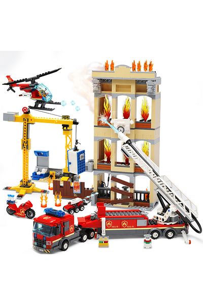 Choice With 7 Minifigures 943pcs Models City Series Downtown Fire Brigade Building Blocks Bricks Birthday G