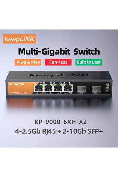 Choice Switch With Uk Plug Keeplink 6-port Multi-gigabit Switch With 4-port 2.5gb Ethernet And 2-port 10g S