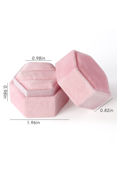 Choice صندوق مجوهرات مخملي على شكل مربع سداسي وردي اللون، صندوق تخزين خاتم مزدوج، صندوق عرض خاتم الزفاف