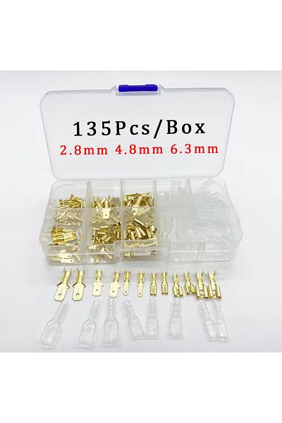 AOKIN 1 Box 135pcs Gold Insulated Male Female Electrical Wire Wrap Connector Assorted Kit 2.8/4.8/6.3mm Sl
