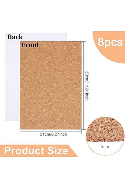 Choice 8 Pack Self-Adhesive Cork Sheets 1mm Thick A4 Rectangle Insulation Cork Backing Sheets for Coaste...
