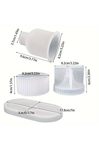 Choice قالب من 3 قطع، منظم دائري مخطط مع غطاء، مزهرية مخططة وصينية بيضاوية، قالب سيليكون من الجبس يمكنك صنعه بنفسك