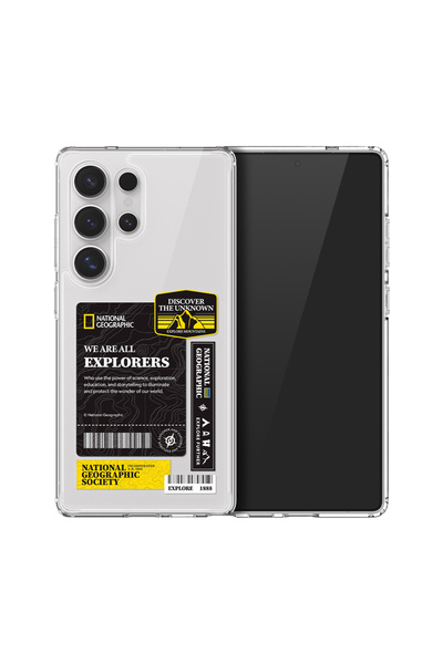 NATIONAL GEOGRAPHIC Crystal Clear Wappen Case V2 Galaxy S25 Ultra - Black Topo Logo