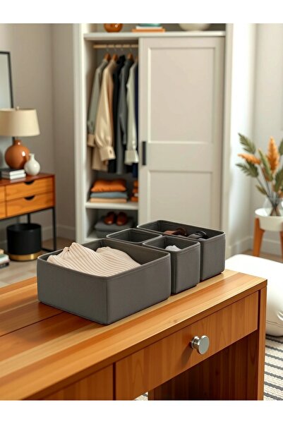PH Prendi Home 4-Piece Anthracite Drawer Organizer Box Organizer Set