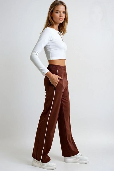 VAGGON Women's Tile Side Stripe Front Double Pocket Retro Trousers