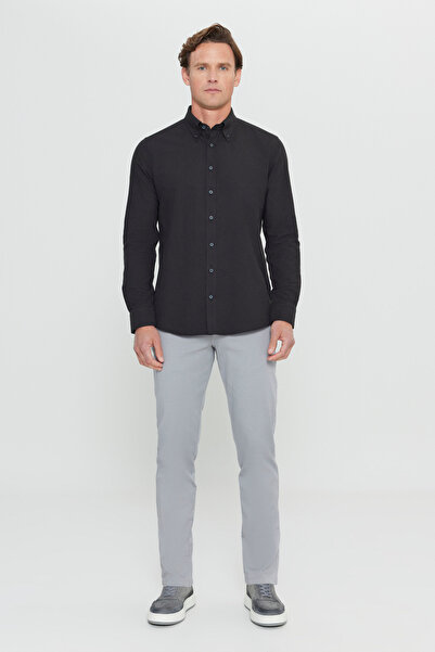 AC&Co / Altınyıldız Classics Black Slim Fit Oxford Shirt - Buttoned Collar, Cotton