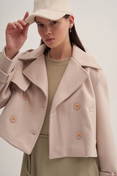 EBU Prive Γυναικείο κοντό παλτό από κασμίρ πέτρα