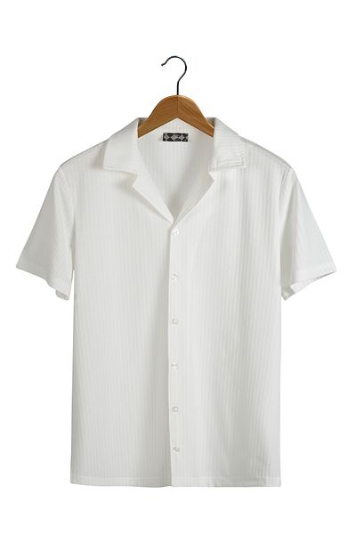 ADEGO Men's White Short Sleeve Slim Fit Print Cotton Summer Shirt