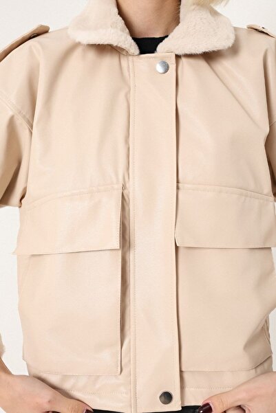 NEW RONİ Kadın Kürklü Deri Ceket