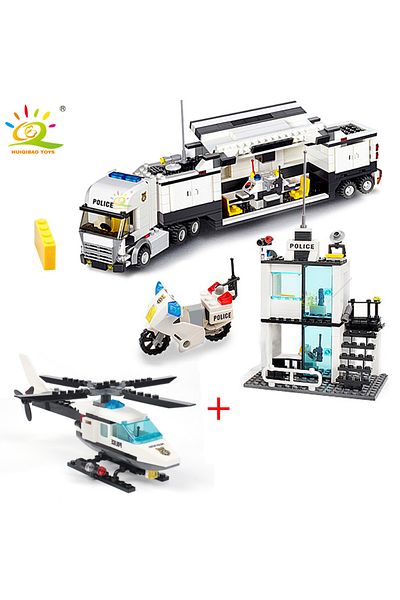 Choice Hqb2729 Without Box Huiqibao City Police Station Building Blocks Prison Truck Helicopter Boat With P