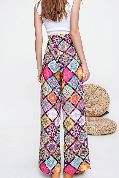 VAGGON Pantaloni de damă cu model fucsia, cu croiala relaxată