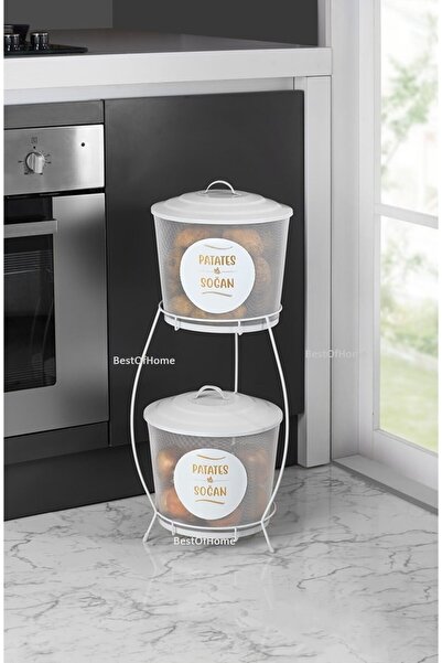 TOPTANFONİ Lüx Ferforje Iki Katlı Metal Patates Ve Soğan Saklama Kovası Filel...