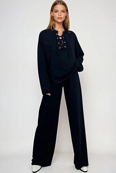 VAGGON Dámská námořnická modrá s výstřihem Bird Eye Detailní dvouvláknové kalhoty s potem a dvojitou kapsou