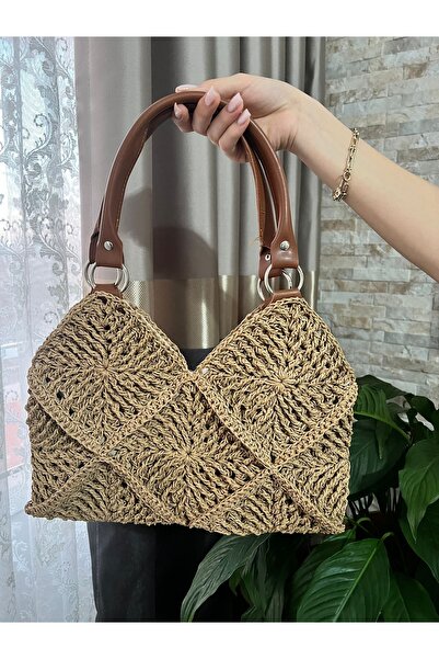 DISENOBAG Deri Saplı Hasır Motifli Kol Çantası