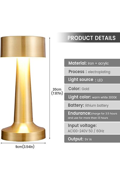 AWH LED Desk Lamp, Touch Sensor, 1800mAh USB Rechargeable, Dimmable Light for Bedroom & Outdoor