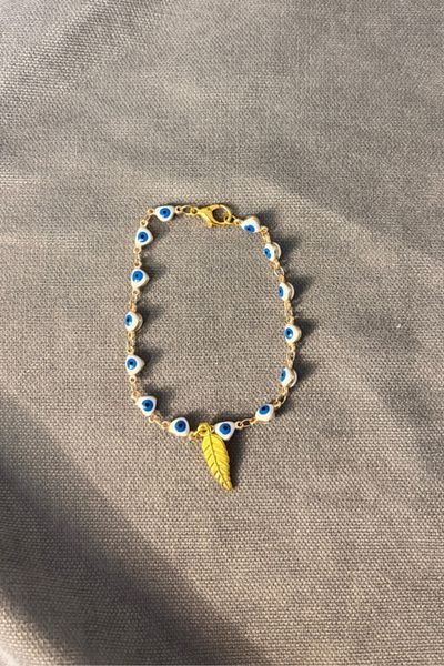 Uretti - Tuğba 9352 Evil Eye Beaded Enamel Heart and Leaf Detailed Jewelry Set