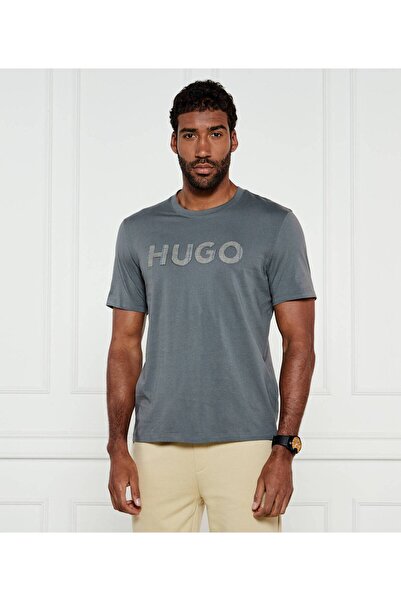 HUGO Men's Round Neck Large Logo Short Sleeve Regular Fit Cotton Anthracite T-Shirt 50534622 -086