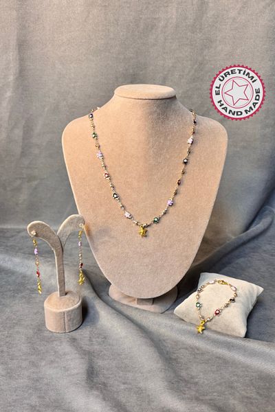 Uretti - Tuğba 9352 Handmade Enamel Elephant Detailed and Star Tip Jewelry Set