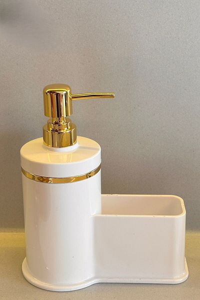 Makri Stylish Gold Color Detailed Liquid Soap Dispenser with Sponge Holder for Kitchen or Bathroom, Domestic Production