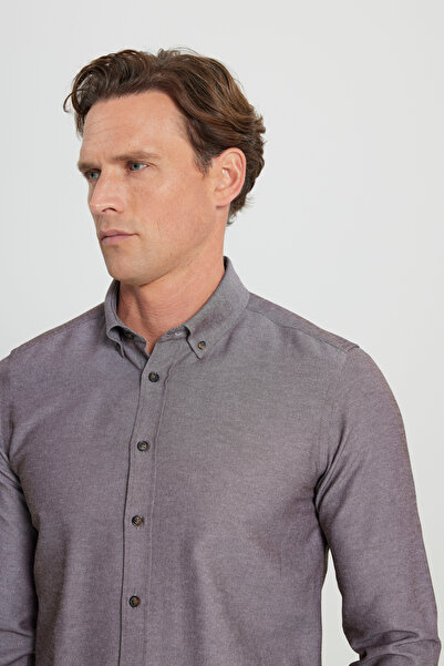 AC&Co / Altınyıldız Classics Men's Oxford Brown - Easy-iron Cotton Slim Fit Shirt