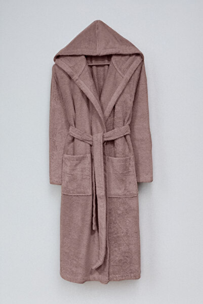 Class Kapüşonlu Bukle Bornoz Unisex Pudra Ramage