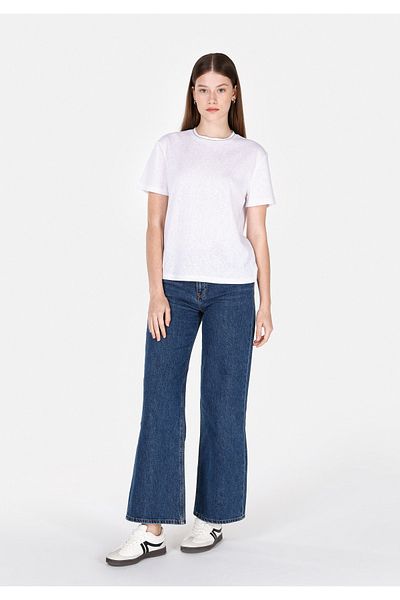 Colin's Tricou alb cu mânecă scurtă pentru femei, cu gât rotund, cu croială normală