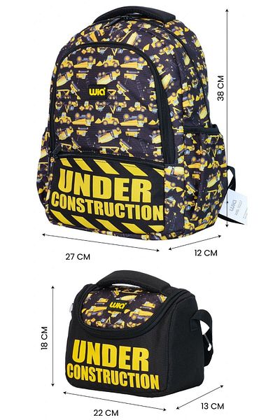 Wia Business Machinery Printed Boys' School Backpack and Thermal Insulated Lunchbag Set - Black