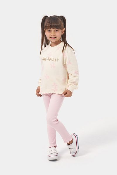 Minipodyum Girl's Glitter Printed Double Suit with Ruffled Waist Leggings