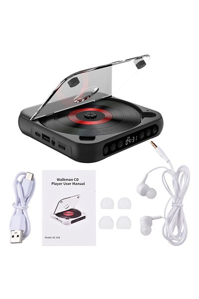 Choice مشغل سي دي Kc-918 أسود، مشغل موسيقى محمول بتقنية البلوتوث، غطاء مقاوم للغبار، 6 أوضاع، مؤقت تكرار A-b، R