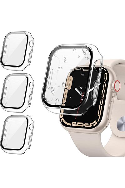 AWH 3-Pack Screen Protector Case for Apple Watch 41mm Series 9/8/7, Ultra-Thin Tempered Glass.