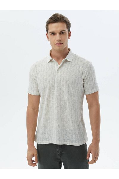 Kip Printed Polo Neck Cotton Blend T-shirt