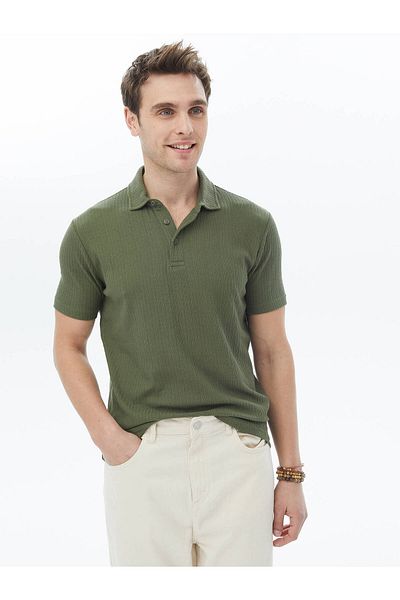 Kip Jacquard-T-Shirt aus Baumwollmischung mit Polokragen