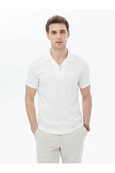 Kip T-Shirt aus Baumwollmischung mit kubanischem Kragen und Jacquardmuster