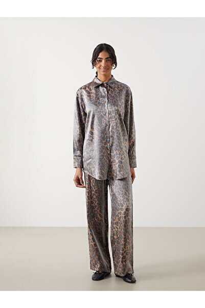 LC Waikiki Nevavm Women's Leopard Patterned Trousers with Elastic Waist