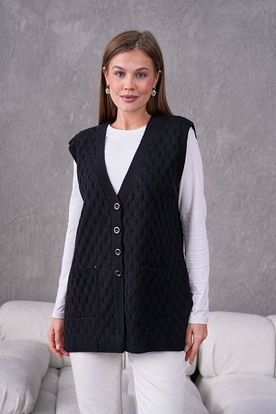 TRİKO DÜNYASI Women's Knitwear Knitted Patterned Mother Vest with Pockets and Slits
